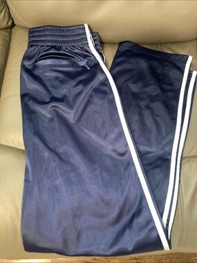Navy Blue Athletic Track Pants with White Stripe